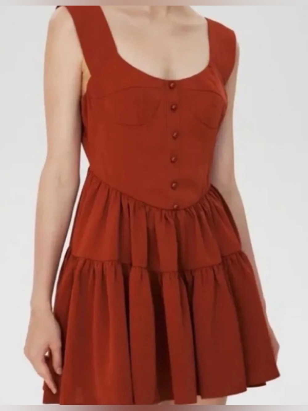 NWT Cider Rust Orange Tiered Mini Dress with Button Front